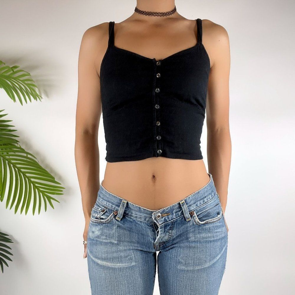 Vintage Y2K Black Abercombie & Fitch Indie Grunge Strappy Crop Tank Top / Sz: XS